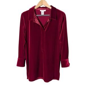 Joan Vass Classic Red Velvet Tunic Top MSRP $200 Women M Petite Holiday Office
